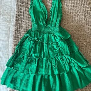 Green Ruffled Mini Dress